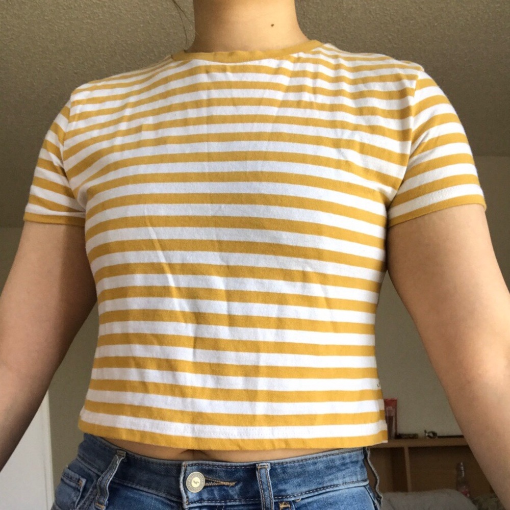 White and yellow striped top
